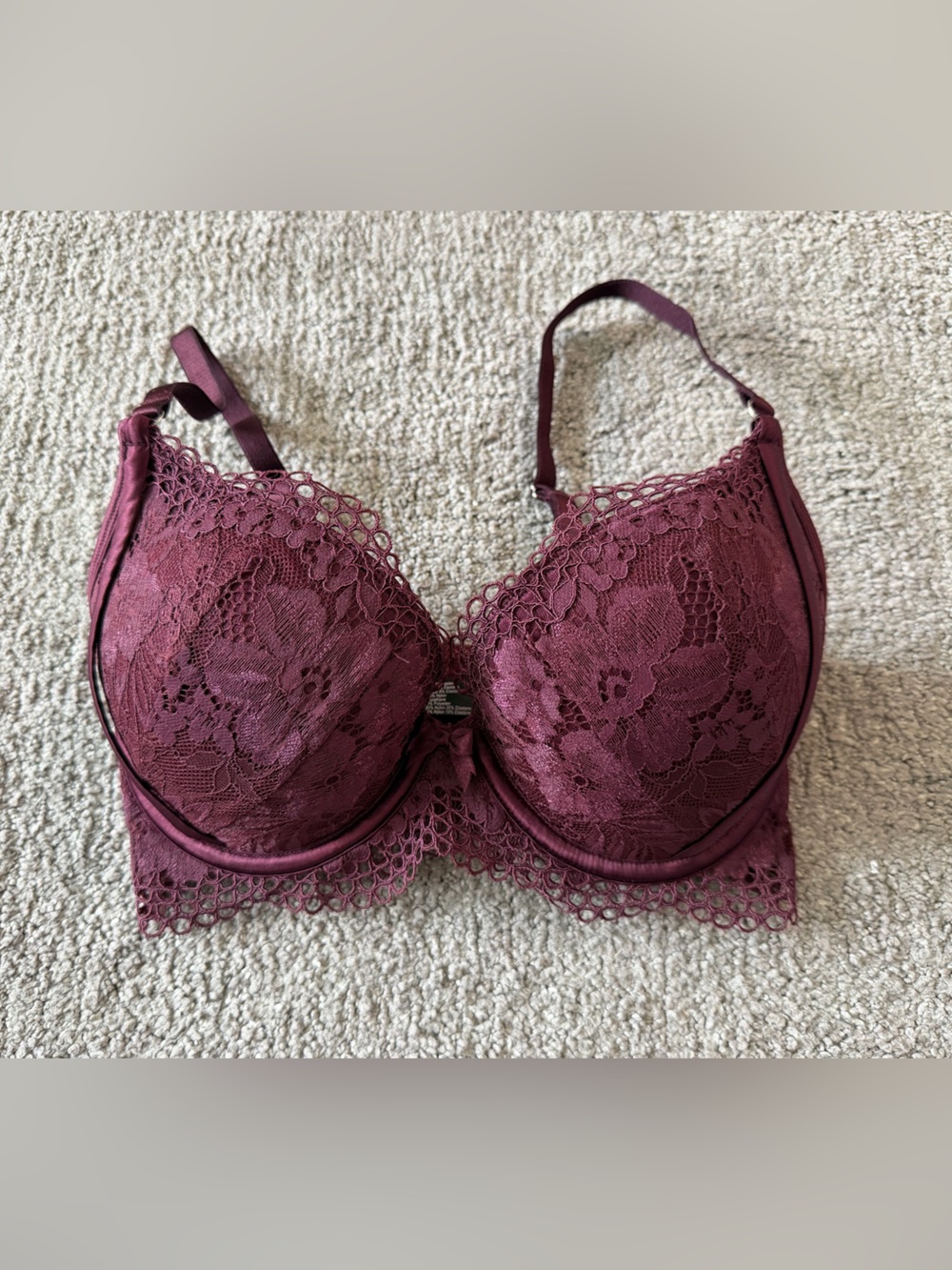 Bras N Things Burgundy Lace Push-Up Bra 32 DD Underwire Sexy